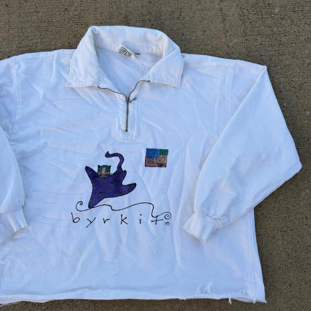Vintage cropped cat sweatshirt white S/M